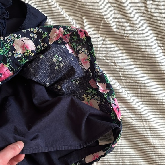 BOGO Gap navy summer dress with pink flowers pattern and ruffle shoulder detail - Picture 6 of 7